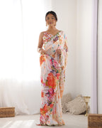Jyoti Fashion Women's Multicolor Chinon Print with Mirror Work Designer Saree with Blouse - Distacart