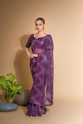 Jyoti Fashion Women's Wine Georgette Sequins Embroidered Designer Saree with Blouse - Distacart