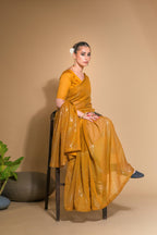 Jyoti Fashion Women's Mustard Georgette Sequins Embroidered Designer Saree with Blouse - Distacart