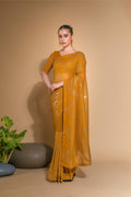 Jyoti Fashion Women's Mustard Georgette Sequins Embroidered Designer Saree with Blouse - Distacart