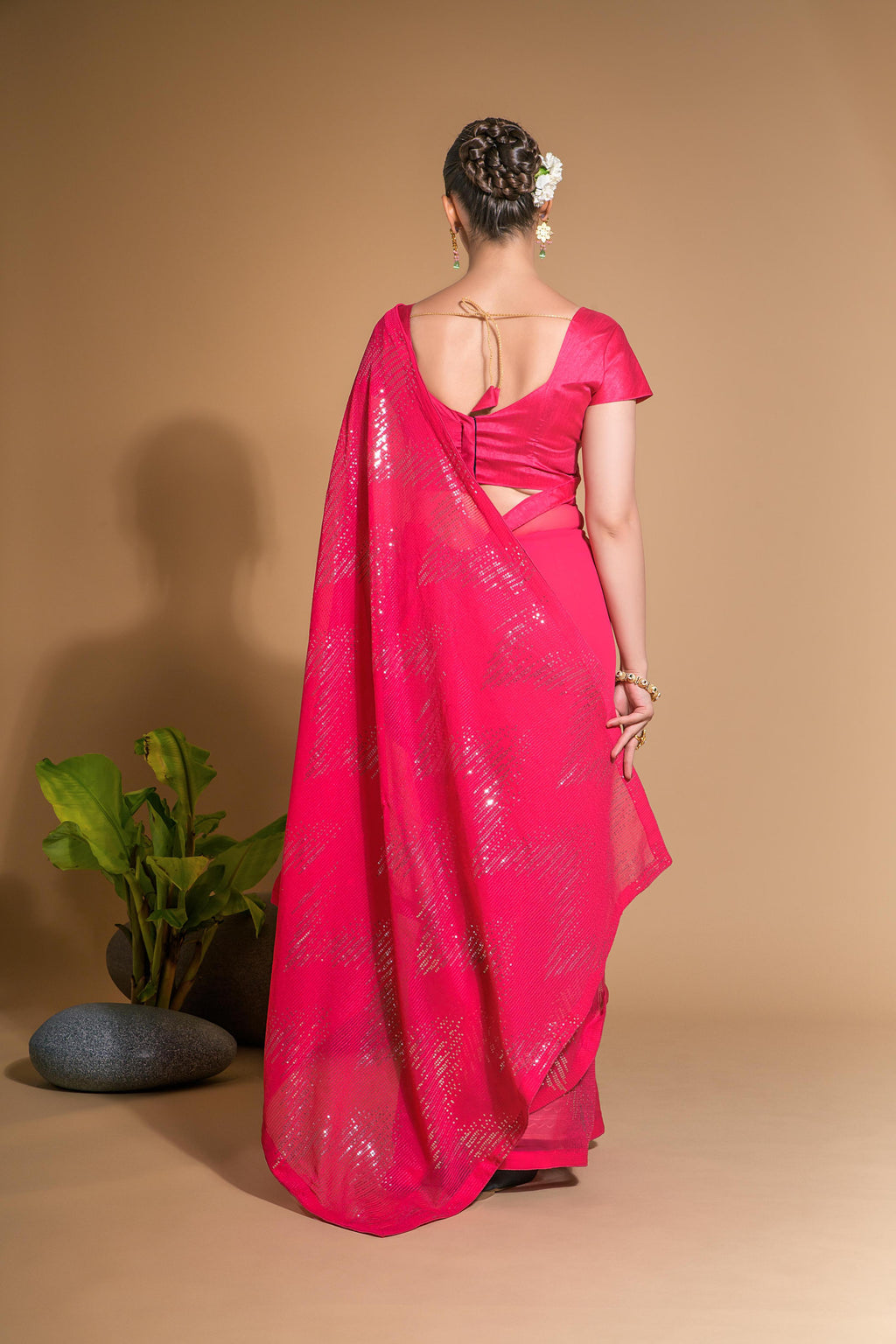 Jyoti Fashion Women's Pink Georgette Sequins Embroidered Designer Saree with Blouse - Distacart