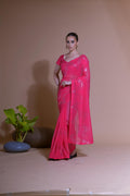 Jyoti Fashion Women's Pink Georgette Sequins Embroidered Designer Saree with Blouse - Distacart