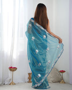 Jyoti Fashion Women's Blue Net Sequins Embroidered Designer Saree with Blouse - Distacart