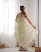 Jyoti Fashion Women's Pista Green Net Sequins Embroidered Designer Saree with Blouse - Distacart