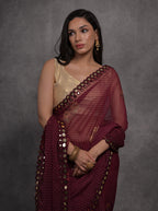 Jyoti Fashion Women's Maroon Chiffon Mirror Work Designer Saree with Blouse - Distacart