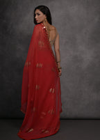 Jyoti Fashion Women's Red Chiffon Mirror Work Designer Saree with Blouse - Distacart