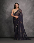 Jyoti Fashion Women's Navy Blue Chiffon Mirror Work Designer Saree with Blouse - Distacart