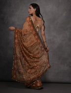 Jyoti Fashion Women's Brown Chiffon Mirror Work Designer Saree with Blouse - Distacart