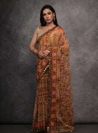 Jyoti Fashion Women's Brown Chiffon Mirror Work Designer Saree with Blouse - Distacart
