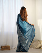 Jyoti Fashion Women's Teal Georgette Sequins Designer Saree with Blouse - Distacart