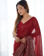 Jyoti Fashion Women's Maroon Georgette Sequins Designer Saree with Blouse - Distacart