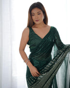 Jyoti Fashion Women's Bottle Green Georgette Sequins Designer Saree with Blouse - Distacart