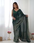 Jyoti Fashion Women's Bottle Green Georgette Sequins Designer Saree with Blouse - Distacart