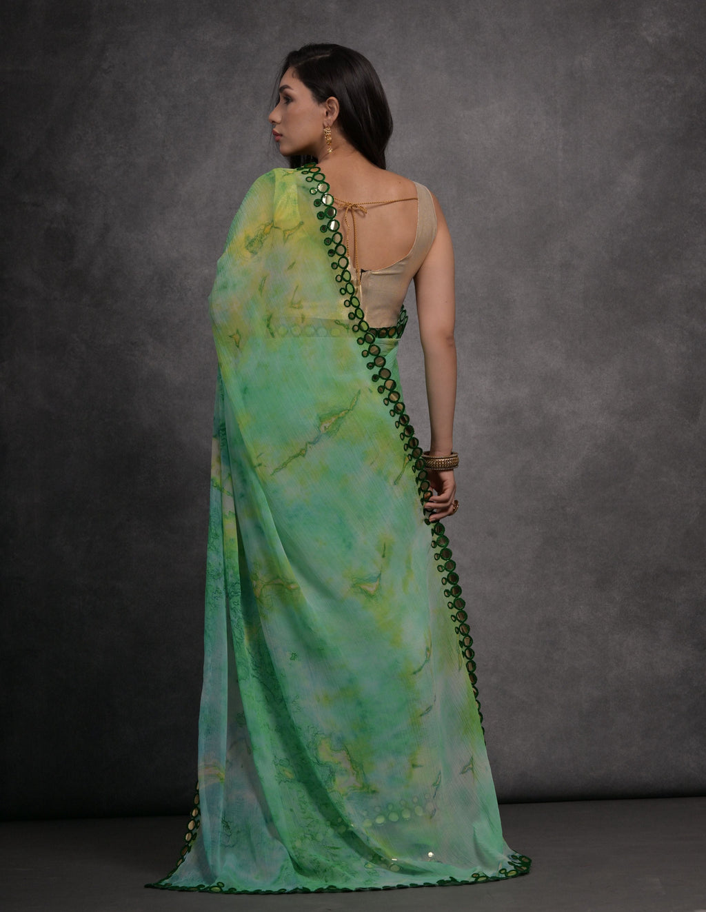 Jyoti Fashion Women's Green Chiffon Print with Mirror Work Designer Saree with Blouse - Distacart