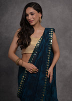 Jyoti Fashion Women's Navy Blue Chiffon Print with Mirror Work Designer Saree with Blouse - Distacart