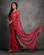 Jyoti Fashion Women's Pink Chiffon Print with Mirror Work Designer Saree with Blouse - Distacart