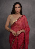 Jyoti Fashion Women's Pink Chiffon Print with Mirror Work Designer Saree with Blouse - Distacart