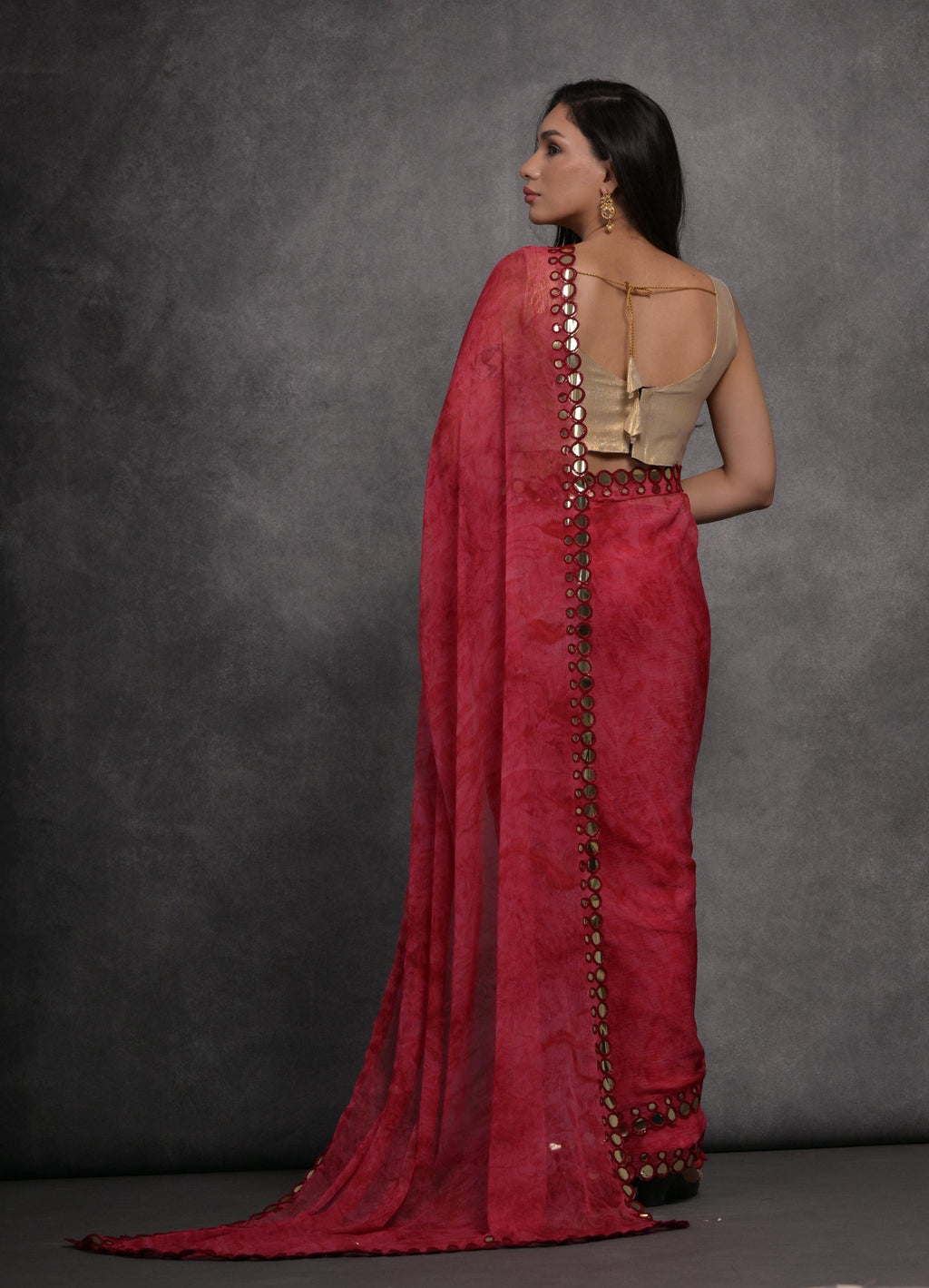 Jyoti Fashion Women's Pink Chiffon Print with Mirror Work Designer Saree with Blouse - Distacart