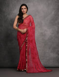 Jyoti Fashion Women's Pink Chiffon Print with Mirror Work Designer Saree with Blouse - Distacart