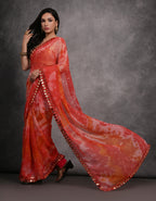 Jyoti Fashion Women's Red Chiffon Print with Mirror Work Designer Saree with Blouse - Distacart