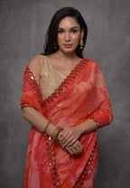 Jyoti Fashion Women's Red Chiffon Print with Mirror Work Designer Saree with Blouse - Distacart