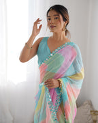 Jyoti Fashion Women's Multicolor Georgette Print with Mirror Work Designer Saree with Blouse - Distacart