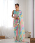 Jyoti Fashion Women's Multicolor Georgette Print with Mirror Work Designer Saree with Blouse - Distacart