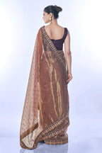 Jyoti Fashion Women's Brown Net Sequins Embroidered Designer Saree with Blouse - Distacart