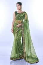 Jyoti Fashion Women's Green Net Sequins Embroidered Designer Saree with Blouse - Distacart