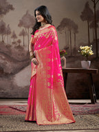 Jyoti Fashion Women's Pink Soft Lichi Silk Jacquard Traditional Saree with Blouse - Distacart