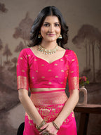 Jyoti Fashion Women's Pink Soft Lichi Silk Jacquard Traditional Saree with Blouse - Distacart