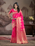 Jyoti Fashion Women's Pink Soft Lichi Silk Jacquard Traditional Saree with Blouse - Distacart