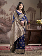 Jyoti Fashion Women's Navy Blue Soft Lichi Silk Jacquard Traditional Saree with Blouse - Distacart
