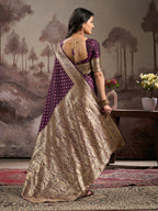Jyoti Fashion Women's Wine Soft Lichi Silk Jacquard Traditional Saree with Blouse - Distacart