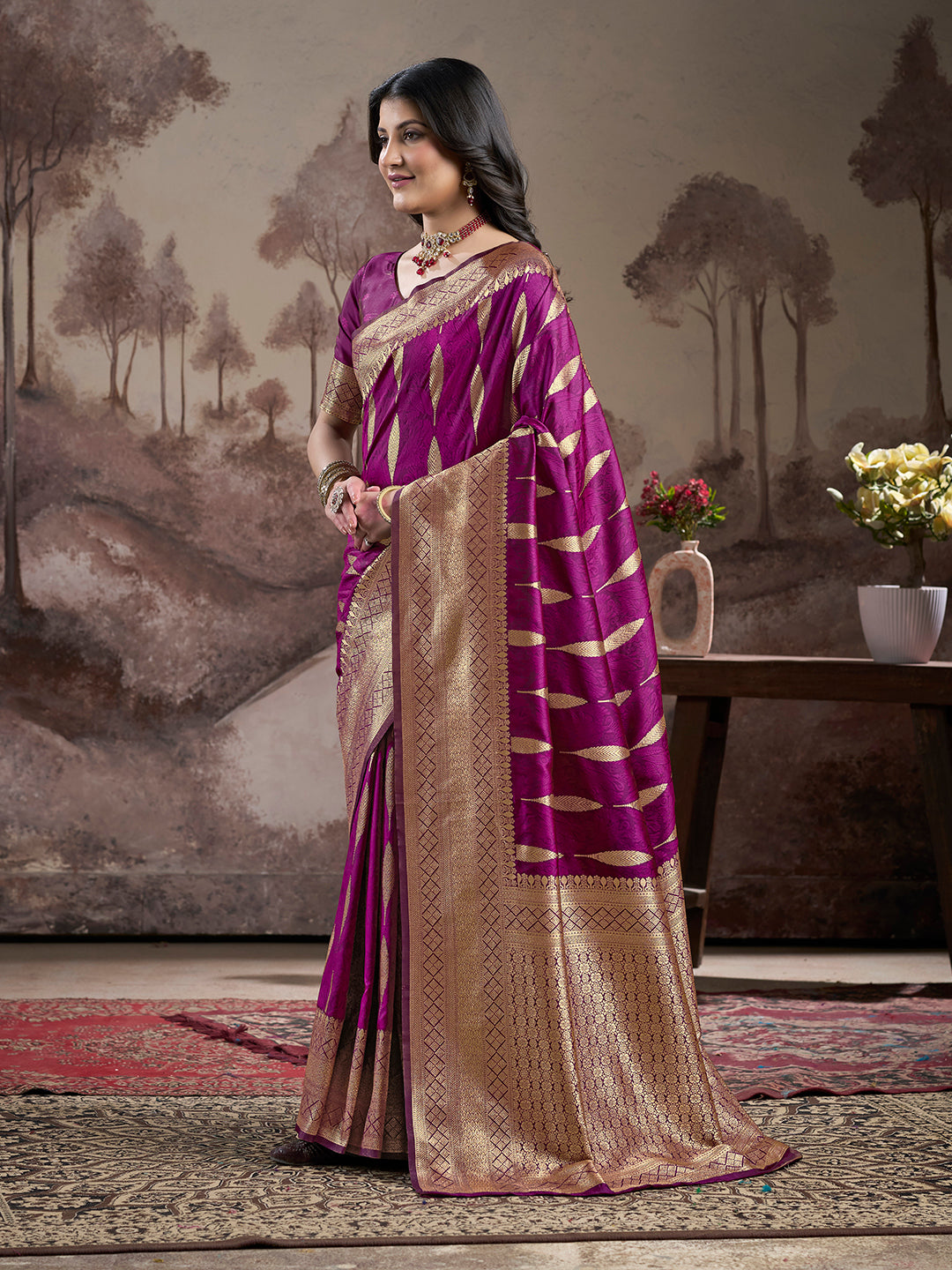 Jyoti Fashion Women's Purple Soft Lichi Silk Jacquard Traditional Saree with Blouse - Distacart