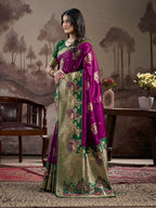 Jyoti Fashion Women's Purple Soft Lichi Silk Jacquard Traditional Saree with Blouse