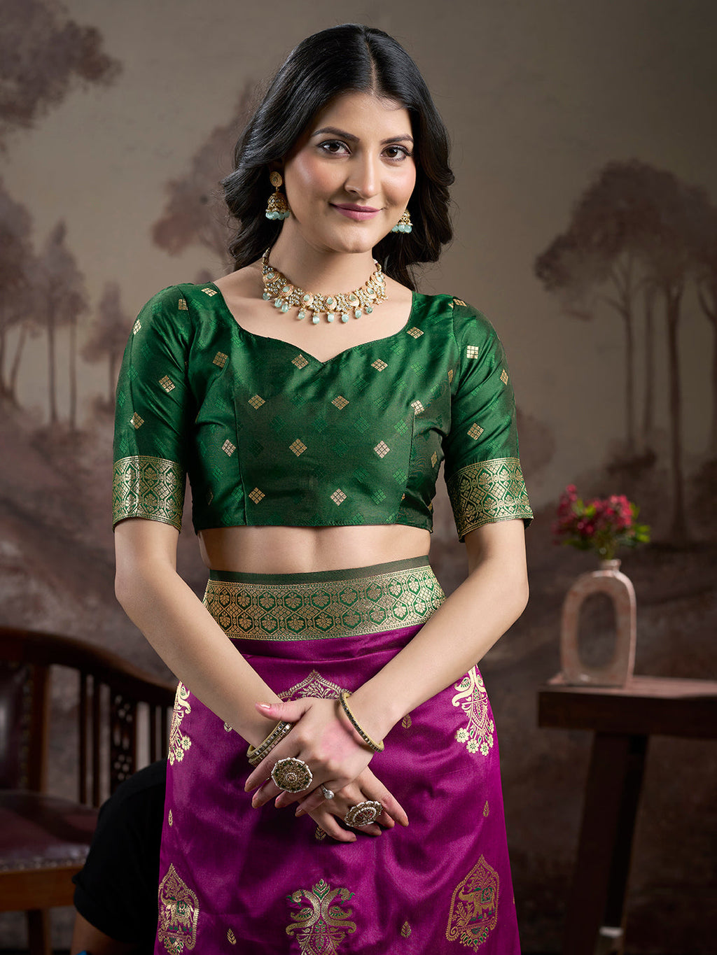 Jyoti Fashion Women's Purple Soft Lichi Silk Jacquard Traditional Saree with Blouse