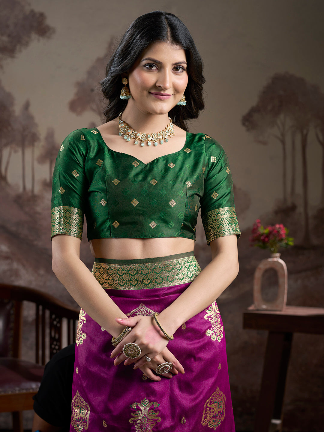 Jyoti Fashion Women's Purple Soft Lichi Silk Jacquard Traditional Saree with Blouse