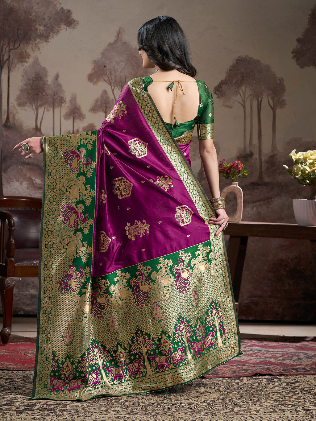 Jyoti Fashion Women's Purple Soft Lichi Silk Jacquard Traditional Saree with Blouse