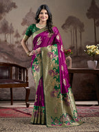 Jyoti Fashion Women's Purple Soft Lichi Silk Jacquard Traditional Saree with Blouse
