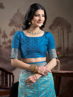 Jyoti Fashion Women's Sky Blue Soft Lichi Silk Jacquard Traditional Saree with Blouse - Distacart