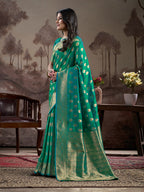 Jyoti Fashion Women's Green Soft Lichi Silk Jacquard Traditional Saree with Blouse - Distacart