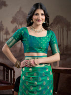 Jyoti Fashion Women's Green Soft Lichi Silk Jacquard Traditional Saree with Blouse - Distacart