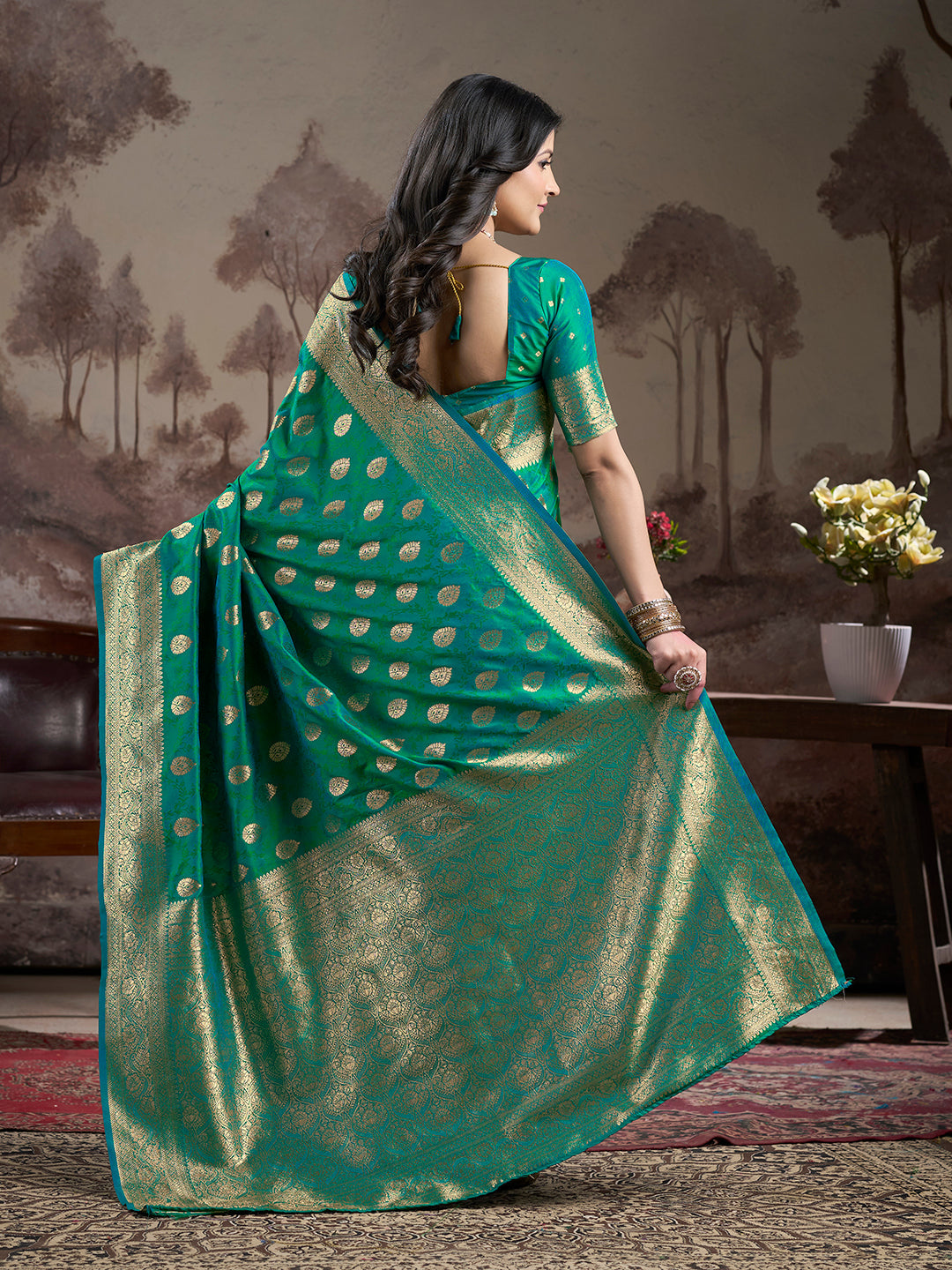 Jyoti Fashion Women's Green Soft Lichi Silk Jacquard Traditional Saree with Blouse - Distacart