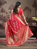 Jyoti Fashion Women's Red Soft Lichi Silk Jacquard Traditional Saree with Blouse