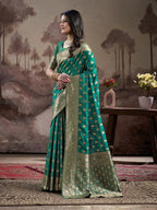 Jyoti Fashion Women's Green Soft Lichi Silk Jacquard Traditional Saree with Blouse - Distacart