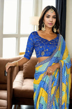 Jyoti Fashion Women's Multicolor Chinon Bandhani Print with Embroidered Saree with Blouse - Distacart