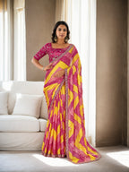 Jyoti Fashion Women's Multicolor Chinon Bandhani Print with Embroidered Saree with Blouse - Distacart