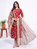 Jyoti Fashion Women's Red Cotton Blend Printed Designer Kurta Set with Dupatta