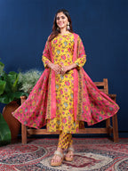 Jyoti Fashion Women's Yellow Cotton Blend Printed Designer Kurta Set with Dupatta
